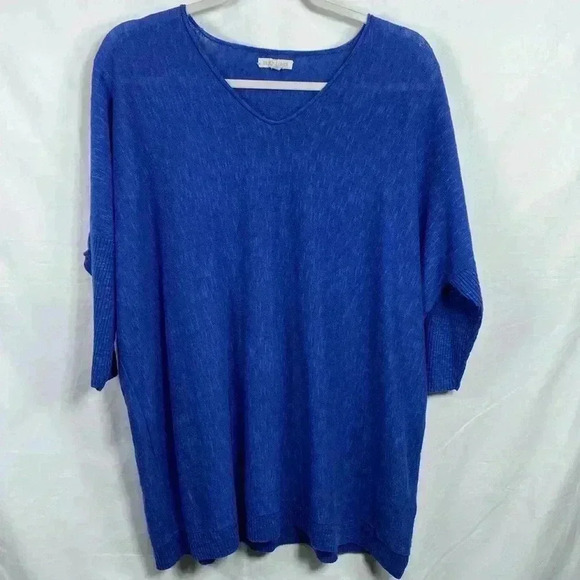 Eileen Fisher Blue 3/4 Sleeve Linen Blend Tunic Top in Size Small. - Picture 1 of 12